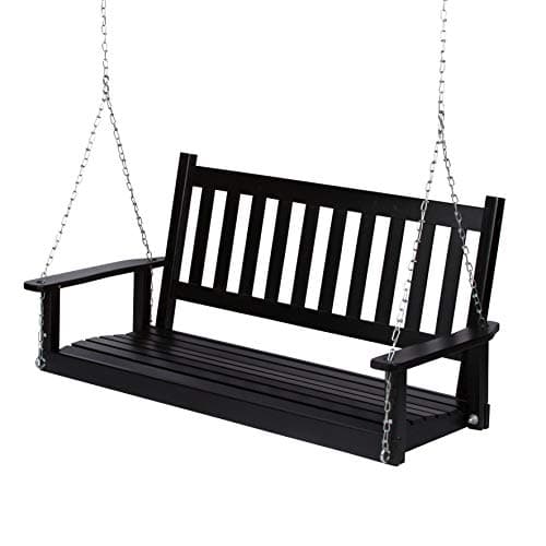 Shine Company Maine 54" Outdoor Wood Porch Swing with Chains, Hanging Bench, 4.5 Ft, Black
