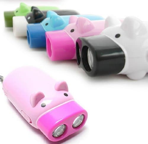Rapicy New Pig Shaped 2 LED 10 Lumens Hand Pressing Dynamo Mini LED Flashlight