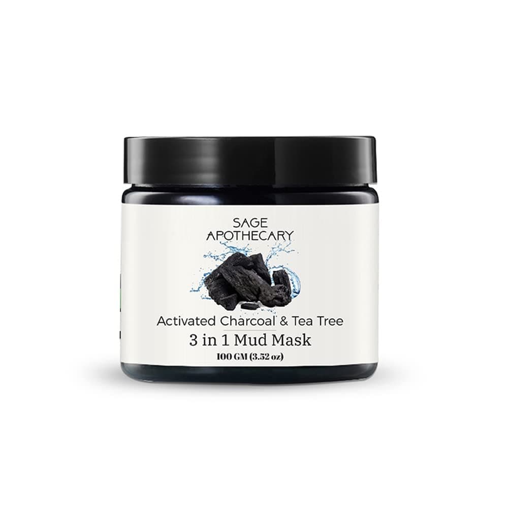 Sage Apothecary 100% Pure & Natural Activated Charcoal & Tea Tree 3-in-1 Mud Face Mask – 100g | Removes Blackheads, Dirt & Excess Oil | Paraben & Silicone Free | For Men & Women