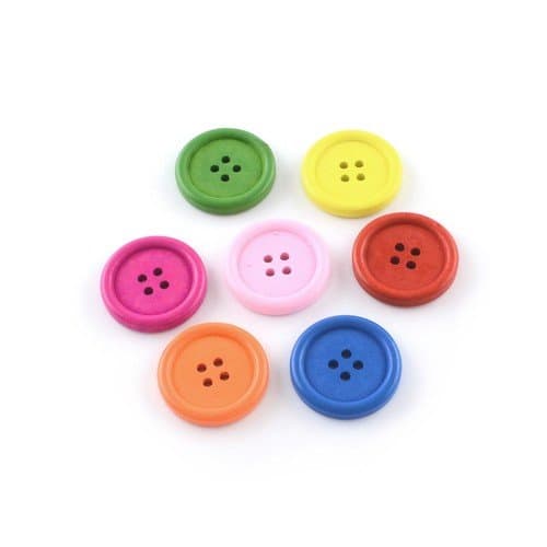 Mixed-Colour Wood 20mm 4-Hole Round Buttons Pack of 30 - Perfect for Sewing, Crafting, and Home Decor