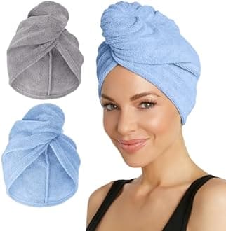 Turbie Twist Microfiber Hair Towel Wrap [2 Pack] – The Original Microfiber Hair Wrap As Seen On TV! Solid -Gray and Blue Hair Turban Towel Wraps Plopping Towel for Long and Curly Hair by Turbie Twist