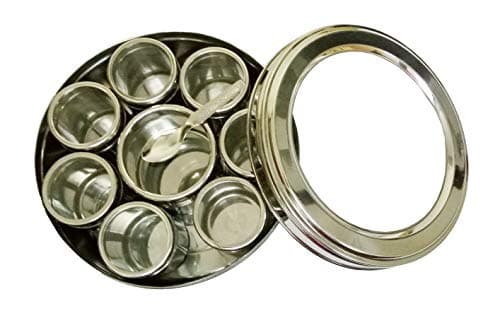 Stainless Steel Transparent Masala Box,Spice Box,Masala Dabba,Spice Container -8 individual compartments, See through Masala box