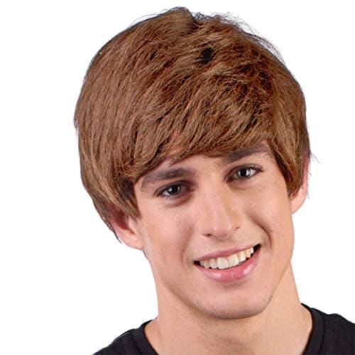 Boy Rocker Bieber Color Brown - Enigma Wigs Men's Justin Beiber Young Fluffy Beatles Pop Star Bundle Costume Wig Care Guide