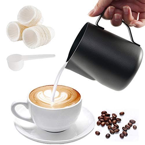 SOPRETY Coffee Frothing Cup Pitcher Teflon Easily Clean 20 Ounce (600 Milliliter) Coffee Mugs, Espresso Milk Cup for Office Home, Black, Stainless Steel 304