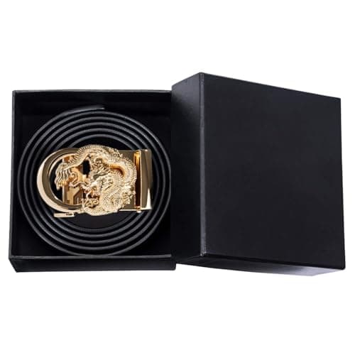 Dubulle Designer Mens Belts, Sliding Automatic Buckle Ratchet Dress Belt TOP Genuine Leather Strap Gifts