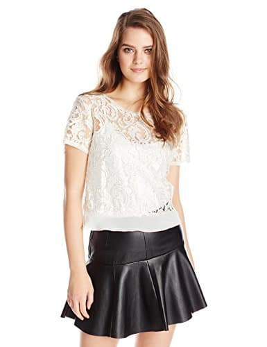 LAmade Women's Pearl Foiled Lace Short Sleeve Top