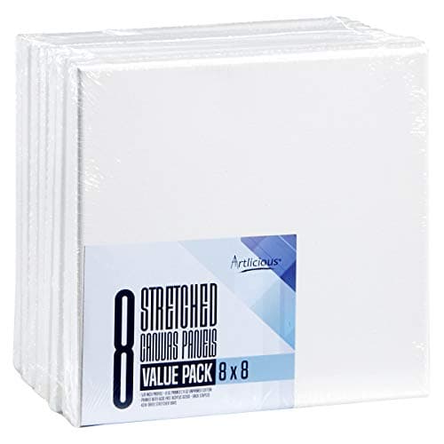 Artlicious Canvases for Painting - 8 Pack White, 8 x 8 Inch Blank Canvas Boards - Stretched Art Panels to Use with Oil and Acrylic Paint - Art Supplies for Adults & Kids