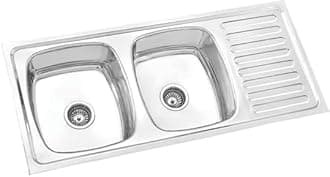 304 Grade Stainless Steel Kitchen Sinks, Double Bowl with Drainboard, Matt Finish, 45 x 20 inch