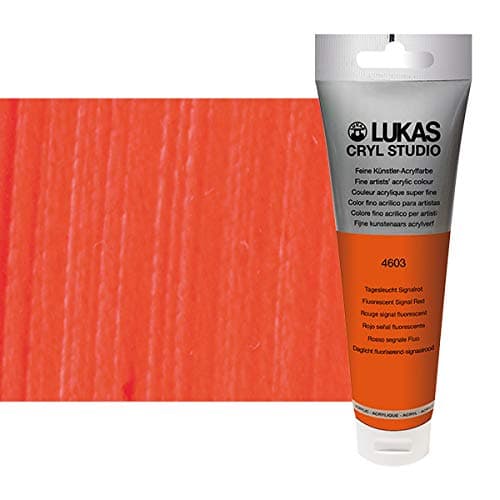 Lukas CRYL Studio Artist Acrylic Paint, Fluorescent Signal Red, 125 ml Tube - High Pigment Acrylic Paints for Canvas Painting, Large Scale Works - Medium-Viscosity, Water-Mixable, Fast Drying