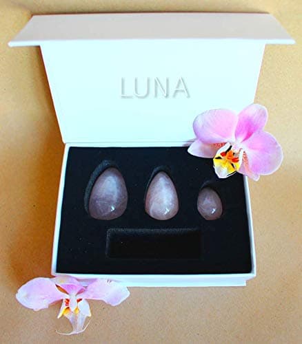 Luna Yoni Eggs, Rose Quartz, Set of 3, Drilled, Certified Product, Helps to Strengthen Pelvic Floor Muscles