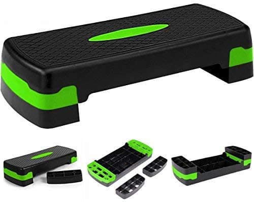 TNP AccessoriesAdjustable Aerobic Step Exercise Stepper Cardio Yoga Workout Fitness Gym Machine Step Platform (Black + Green)