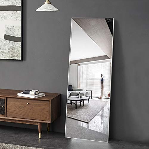 Yetudo Full Length Mirror Dressing Mirror with Standing Holder 65"x22" Large Rectangle Bedroom Floor Mirror Standing Mirror Wall-Mounted Mirror with Alloy Frame (65"x22", Silver)