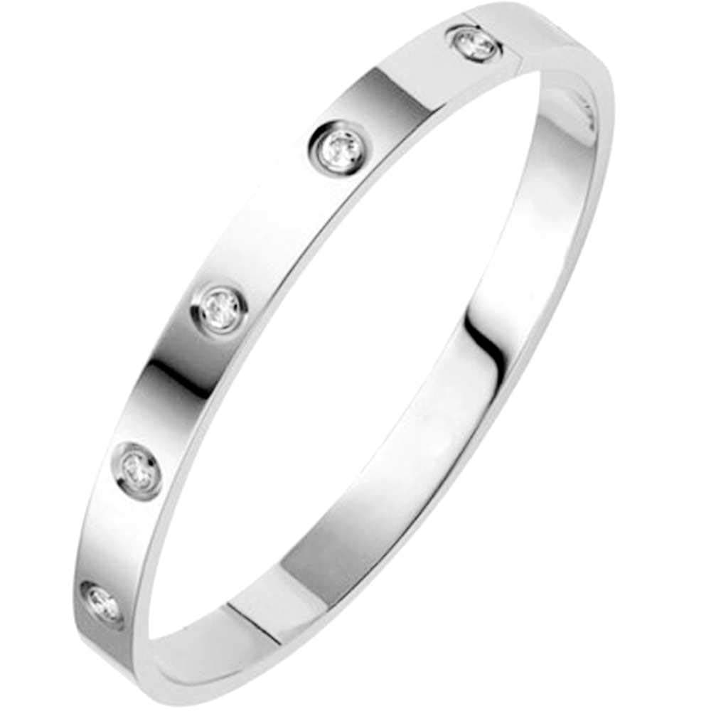 Jewelers Classical Plain Stainless Steel Cubic Zircon Filled Bangle Bracelet