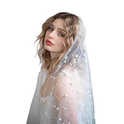 Pearl Wedding Veil for Bridal - Edge Fingertip Length 2 Tier (J2104)