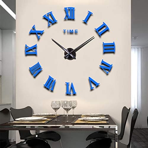 FASHION in THE CITY Mirror Surface 3D DIY Wall Clocks Modern Design Room Decorative Wall Watches (Blue)