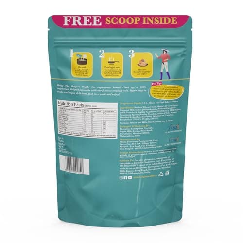 The Belgian Waffle Co Original Pancake & Waffle Premix, 100% Vegetarian and Eggless, No Added Preservatives, Non Refined Sugar, Instant Breakfast Mix - 250gm (9 Pancakes Each, Pack of 1)