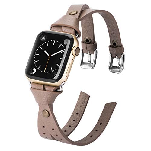 Minyee Leather Bands Compatible with Apple Watch 38mm 40mm for iWatch SE Womens Double Fasten 42mm 44mm Wristband Sleek Rose Gold Strap Unique Rivet Bracelet Series 6 5 4 3 2 1, 8 Colors