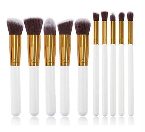 Elroyel Best Makeup Brush Set Premium Synthetic Fiber Kit with Angled Flat and Round Brush Maximize Powder Use, Black, 10 Piece