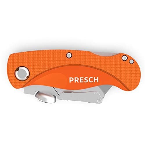 Presch Utility Knives - Foldable Professional Extra-Sharp Metal Cutter Knife - 10 Spare Blades for Cutting Carpet and for Tradesman - Folding Knife