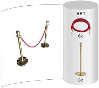 Flexibarrier Rope & Post Barrier Kit (8x Brass Barriers + 6x Red Ropes)