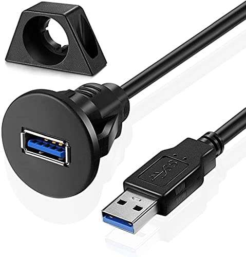 URWOOW Small USB3.0 Flush Mount - USB 3.0 Extension Mount, Dash Mount, Flush Mount, Panel Mount Cable, for Car, Boat, Motorcycle 3 feet UR-0003
