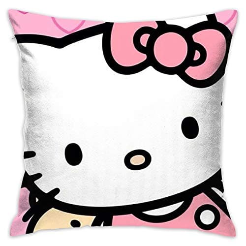 Meirdre Pillowcase Hello Kitty Pink Heart Decorative Throw Pillow Covers Cushion Cover for Home Sofa 18 X 18 Inch