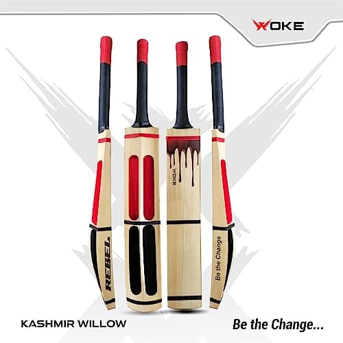 Woke Rebel Premium Kashmir Willow Scoop Cricket Bat, 34 x 4.5 inches, Full Size, Suitable for Soft/Hard Tennis Cricket Ball, for Kids/Junior/Senior/Boys/Girls & Adults (Rebel)