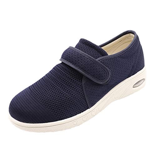 Secret Slippers Women's Air Cushion Breathable Adjustable Walking Shoes Comfy Elderly Outdoor Sneakers for Diabetic Orthopedic Edema Navy Blue