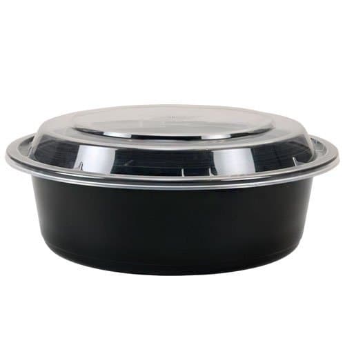 MT0750B Round Black Microwaveable Container with Lid, Kari Out 7", 32 oz. (Pack of 10)