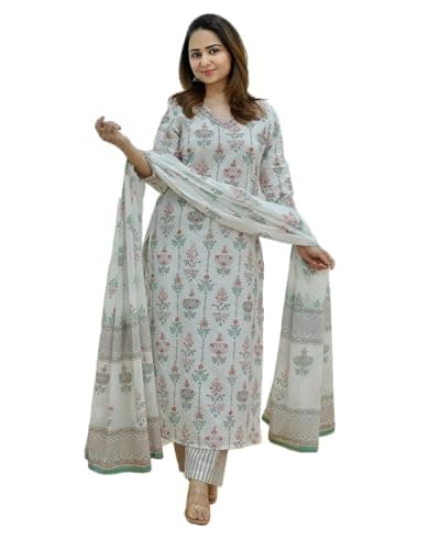 KLOSIA Women Viscose Printed Kurti Pant and Dupatta Set