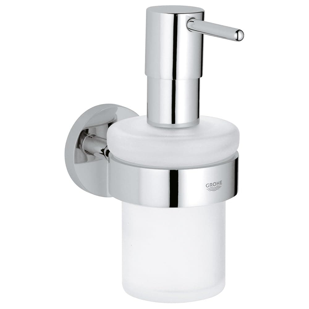GROHE Essentials Soap Dispenser with Holder | 160ml | Glass & Metal | Concealed Fastening | Bath | Bathroom | Accessories | Chrome | 40448001
