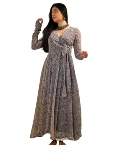 Fashion2wear Women's Georgette Floral Print Maxi Dress with V Neck 3/4 Sleeves Full Length | Maxi Dress for Woman