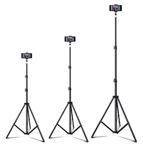 Up to 82 Inch Extendable Tripod with Mobile Phone Clip Mount, Camera Tripod, Compatible with Most Cell Phones, DSLRs, Digital Cameras and Action Cameras for Selfie and Live Video(82 inch)