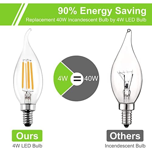 ROMANJOY 6 Pack E12 Candelabra LED Light Bulbs, CA11 Shape,Flame Tip Style, 40W Equivalent Dimmable Filament LED Bulb 4W,400LM, 2700K Warm White, Vintage Candle Light Bulbs for Chandelier Ceiling Fan