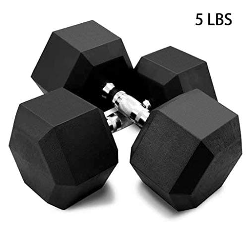 Wenini Barbell Hex Rubber Dumbbell with Metal Handles Dumbbell - Hex Rubber Shaped Heads to Prevent Rolling and Injury - Ergonomic Hand Weights for Exercise, Therapy, Building Muscle (5lb(2PC))