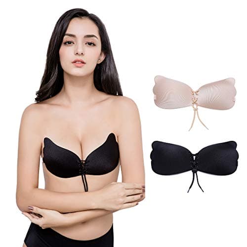 Bocianelli Strapless Backless Bra, [2 Pack ] Push-up Sticky, Beige, Size D Gift – December 12, 2018