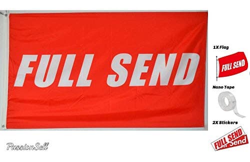 PassionSell Full Send Flag - Flag Size 3X5 Feet. Red Banner White Font - Double Stitched Polyester - for The Boys Dorm Banner - Nelk Nelkboys + 2 FREE "FULL SEND" STICKERS