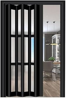 Room Divider Sliding Door Black, 38×80in Folding Accordion Door Interior with Handles & Acrylic Glasses/ Multifold Interior Door for Kitchen Laundry Room Bathroom ( Color : WxH 5-19 , Size : 61x80in(1
