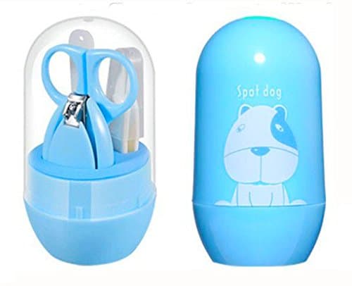 Manicure Kit Infant, Set Baby Nail Clippers Safety Grooming kit Nail Care Manicure Set with Scissors, Tweezers and Nail File (4 Pcs) for Newborn, Infant, Toddler, Kids (Blue)