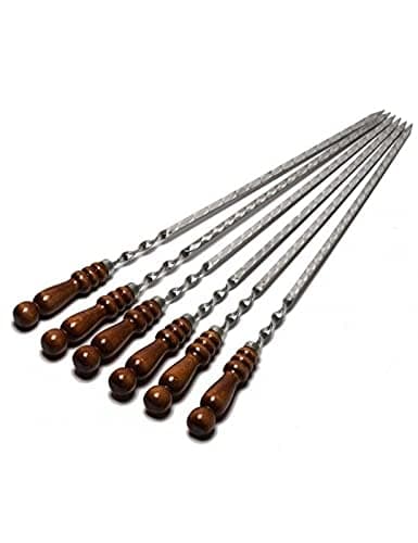 Set of 6 Russian BBQ Skewers with Wooden Handle - Stainless Steel Blades 60 cm- shampours