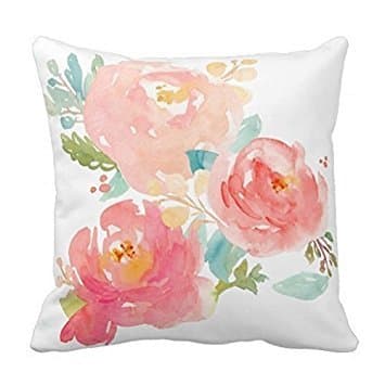 Cotton Home Accessories Throw Pillow Case Decorative Cushion Cover for Dinning Room Kitchen Chair Back Seat Peonies Summer Bouquet Watercolor Pastel Accent 18x18