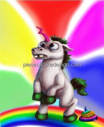 1/4 ~ Scared Unicorn and Poop Birthday ~ Edible Image Cake/Cupcake Topper!!!