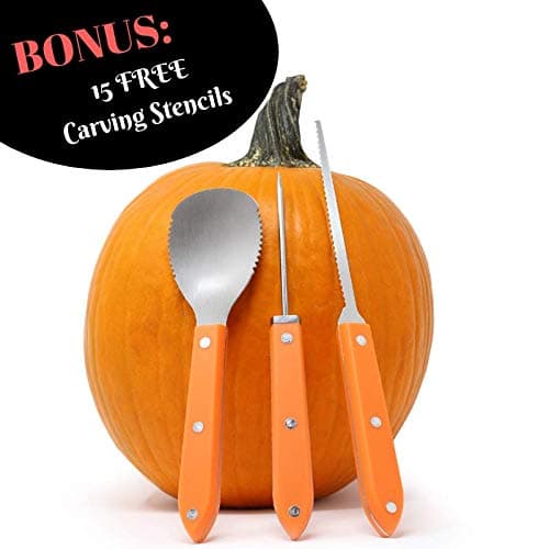 Premium 3 Piece Pumpkin Carving Kit (Plus 15 Pumpkin Carving Pattern/Stencil E-Book) Sturdy Stainless Steel Pumpkin Tools Crafted For Efficiency While Carving Your Pumpkin, by Creative Carving