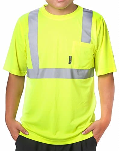 Shinefar reflective T Shirt safety short sleeve , ANSI class2, heat strip with pocket, Lime, Size: S