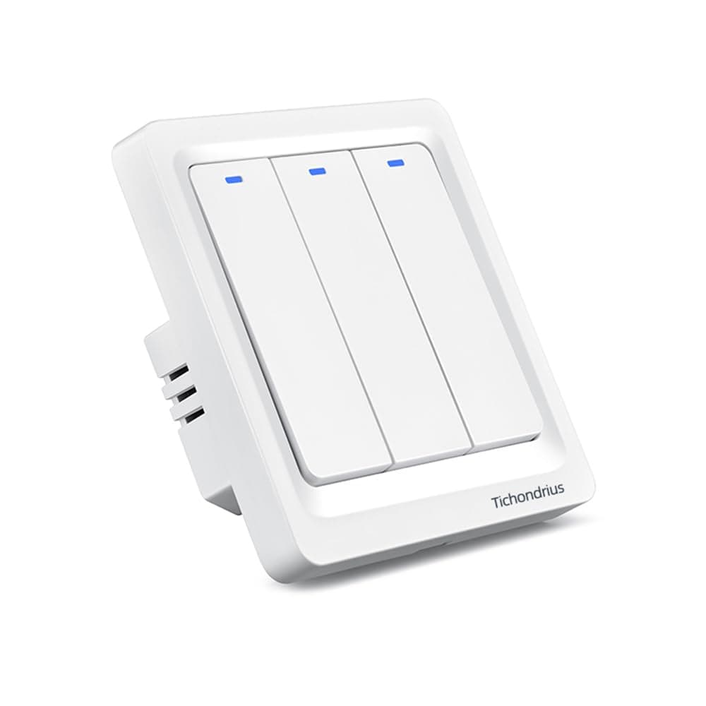 WiFi Smart Light Switch, Wireless Smart Wall Switch with Remote Control and Timer, Compatible with Alexa, Easy Installation, Neutral Wire Required (3 Gang Switch) - White