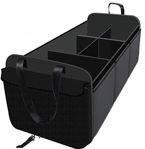 cutequeen Black Trunk Organizer Back Seat Protector Storage Organizer Multi Compartments Collapsible Portable for SUV Car Truck Auto