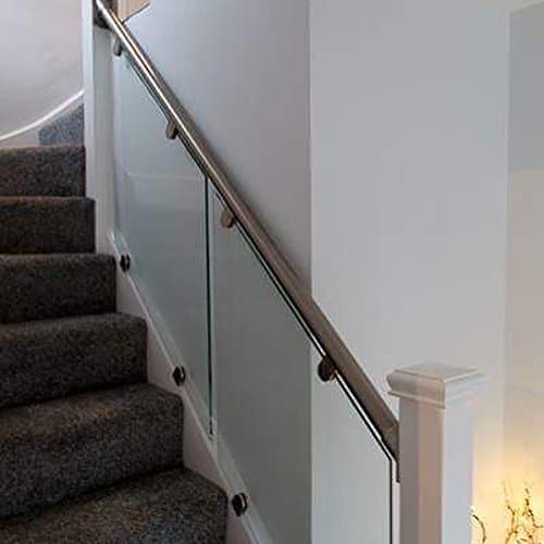 Steel Handrail & Glass Staircase Balustrade Kit (45 Degrees) (1140-1280mm Long handrail)