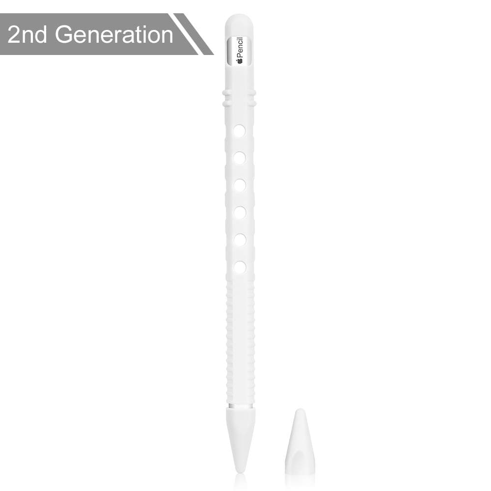 Silicone Case for Apple Pencil 2nd Generation Holder Sleeve Skin Pocket Cover Accessories Kit for iPad Pro 11 12.9 inch 2018, Soft Grip Pouch Cap Holder and 2 Protective Nib Covers (White)