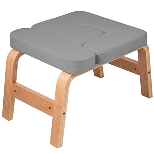 Happibuy Headstand Bench Wood Legs Yoga Inversion Chair with Suede Velvet Pads Headstand Trainer Stand Yoga Inversion Bench for Relieve Fatigue and Build Up Body (Gray Cotton)