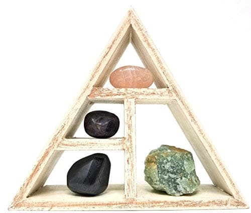 Libra Zodiac Crystal Healing Set/Tumbled Stones and Wooden Geometric Triangle Shelf in Gift Box/Astrology Sign Libra Birth Stones